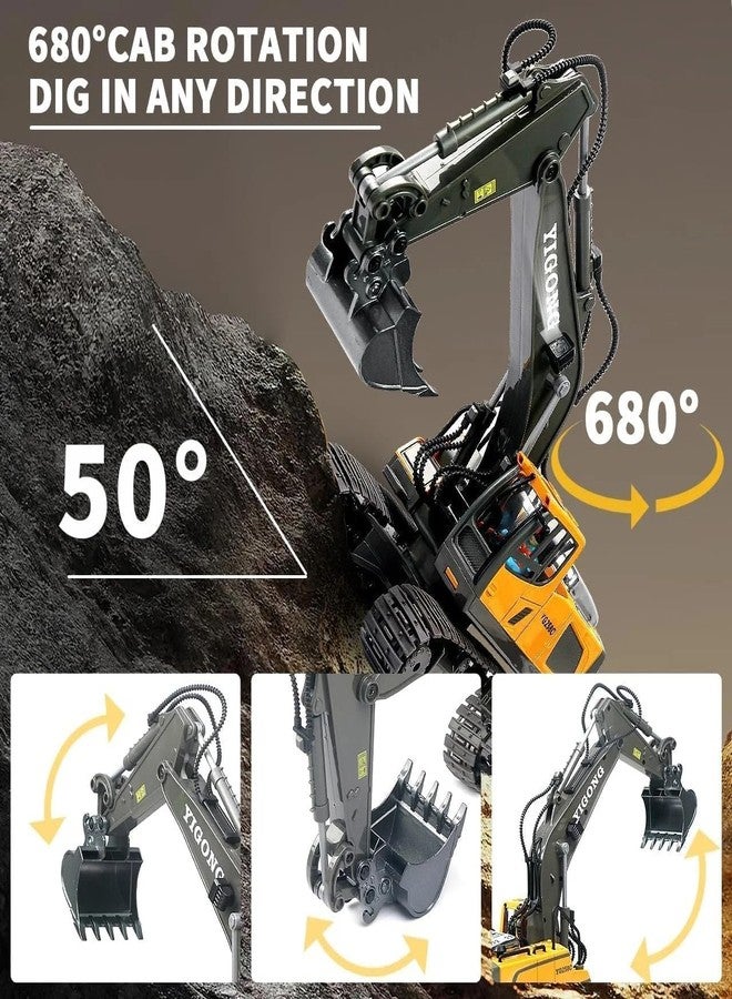 Junona Remote Control Excavator Toy, Rechargeable 11 Channel 2.4Ghz RC Construction Vehicles with Metal Shovel for Kids, 680° Rotation with Lights & Sound - 1/20 Scale Digger for Boys 6-12 - Image 2